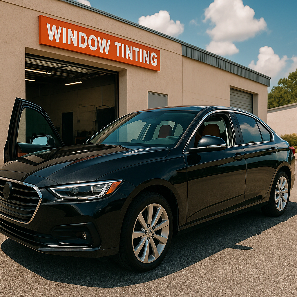 Premier Tint shop with vehicle in bay